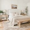 Love this beautiful modern master bedroom with soft neutral bedding, decor and furniture - bedroom decor - bedroom furniture - bedroom rug ideas - alexis andra austin